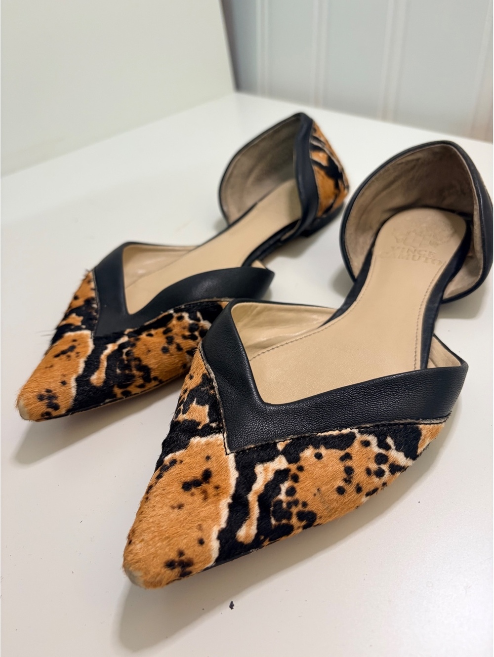 Vince Camuto Calf Hair Leopard Print Pointed Toe D'Orsay Flats Size 8 / 38